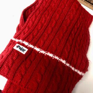 Pajar Canada Est. 1963. Red Cable Knit Wool 80" Scarf | Logo Patch Winter Warm